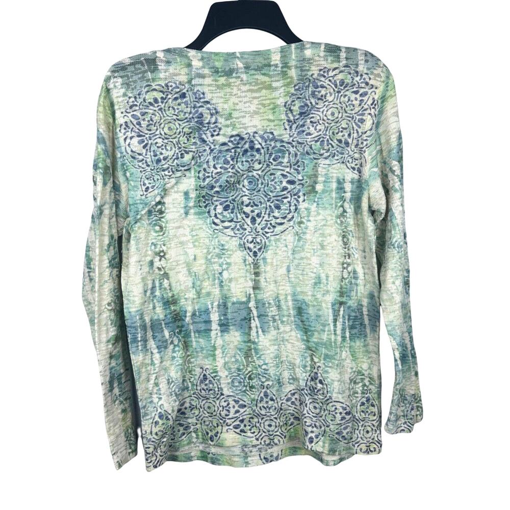 Kiara‎ Women's Studded Long Sleeve Ribbed Scoop Neck Patterned Top - Size Large - Picture 2 of 6